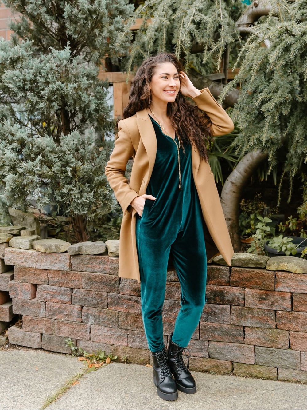 Smash + Tess Sunday Velvet Jumpsuit Emerald Green Size XL
